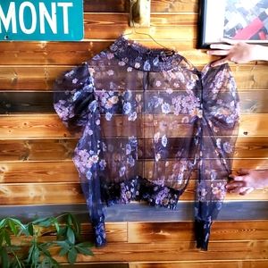 Sheer Floral Print Blouse size Large